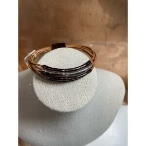 NWT 5 Layered Leather Cable String Bracelet Bronze & Silver Metal Magnetic Clasp